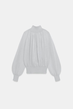 ZARA СТРУЯЩАЯСЯ КОМБИНИРОВАННАЯ БЛУЗА, СВЕТЛО-СЕРЫЙ