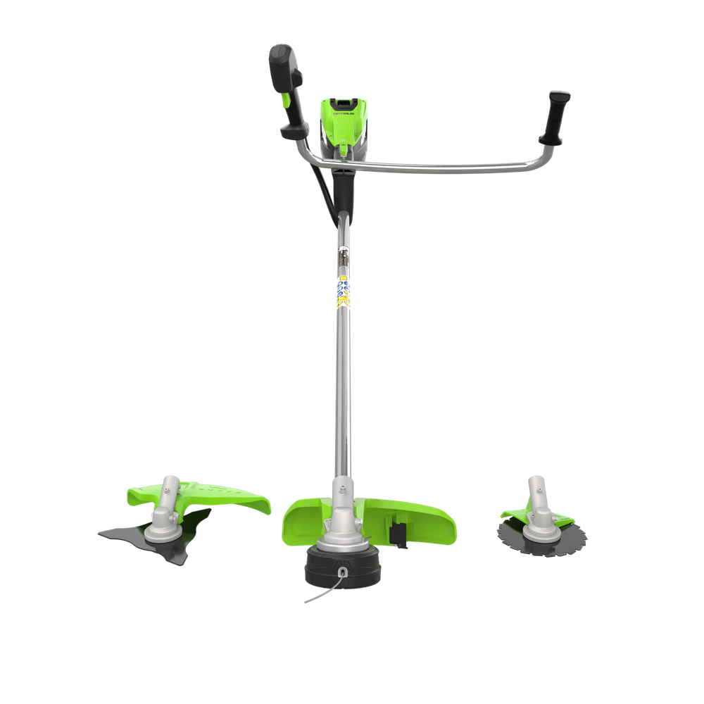 Триммер аккумуляторный Greenworks TB201H, Арт. 2112407, 82V, 2,0 кВт, 46 см, c трехлопастным ножом и кусторезом, бесщеточный, без АКБ и ЗУ