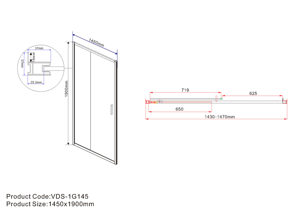 Душевая дверь Vincea Гарда (Garda) VDS-1G145CLG, 1450, брашированное золото, стекло прозрачное