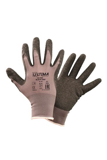 Перчатки рабочие нейлоновые Ultima ULT650 'Вlack Grip' с латексным текстурирован