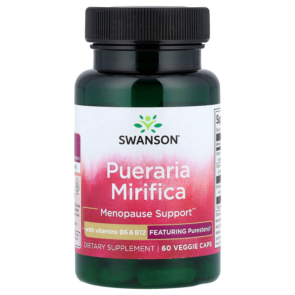 Swanson Vitamins, Пуэрария мирифика с витаминами B6 и B12, 60 растительных капсул