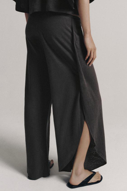 ZARA ЛЬНЯНЫЕ БРЮКИ С РАЗРЕЗАМИ, УГОЛЬНЫЙ