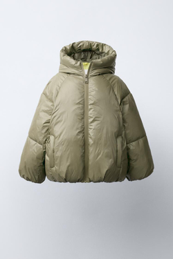 ZARA ПРОРЕЗИНИРОВАННОЕ СТЕГАНОЕ ПАЛЬТО WATER REPELLENT, ХАКИ