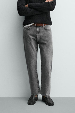 ZARA ДЖИНСЫ REGULAR FIT ОБЛЕГЧЕННЫЕ, СЕРЫЙ