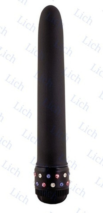 Черный мультискоростной вибратор со стразами длиной 17 см.