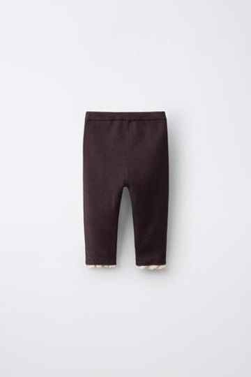 ZARA ОДНОТОННЫЕ ЛЕГИНСЫ С КРУЖЕВОМ, БУРГУНДИ