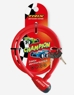 Замок противоугонный TRIX Champion детский, трос стальной, с ключами 12х800мм, в пластиковой оболочке, красный