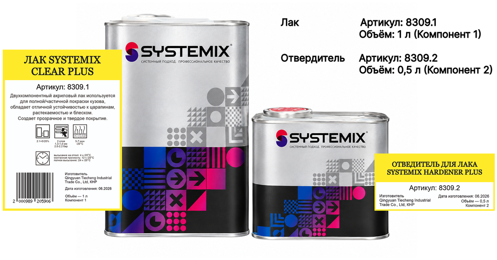 SYSTEMIX Лак Сlear Plus 1л+0,5л в комп. с отвердителем арт.8309.2