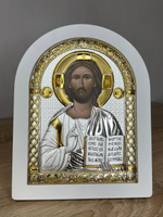 Спаситель, икона арочная, белое дерево 175х225
