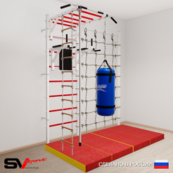 Шведская стенка Sv Sport 54560 (Турник рукоход/Брусья/Канат/Лестница/Цепь/Мешок 22кг/Мат 2м/Канатный лаз)