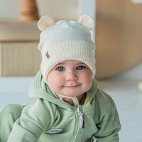 Шапка хлопковая однослойная с ушками "Молоко" на завязках 0+