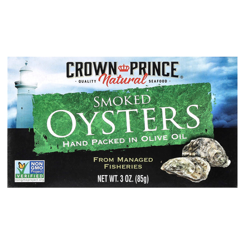 Crown Prince Natural, копченые устрицы, в оливковом масле, 85 г (3 унции)