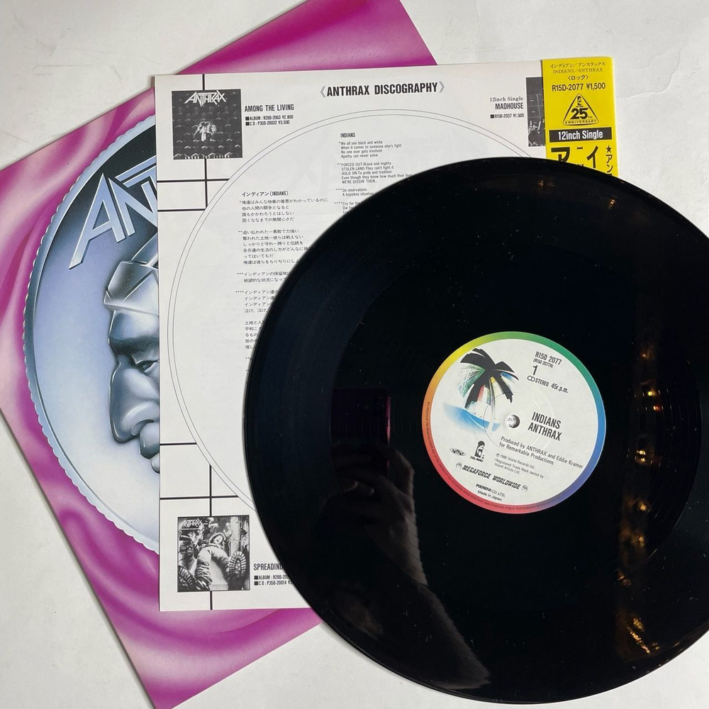 Винтажная виниловая пластинка LP Anthrax Indians (Japan 1987) (Obi) Maxi Single