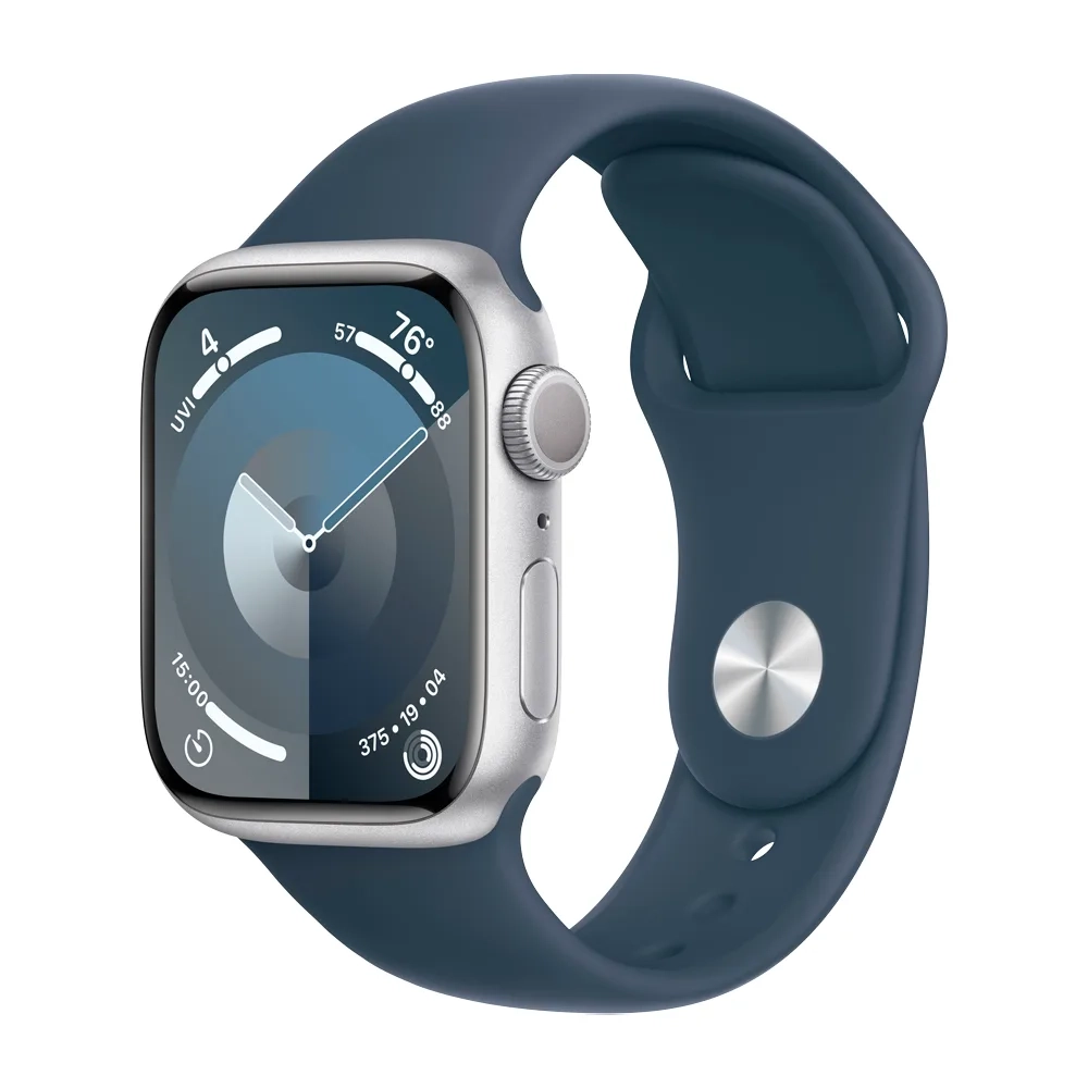 Умные часы Apple Watch Series 9 GPS, 41mm, Aluminium Case with Sport Band S/M, Silver/Storm Blue (Серебристый/Штормовой синий)