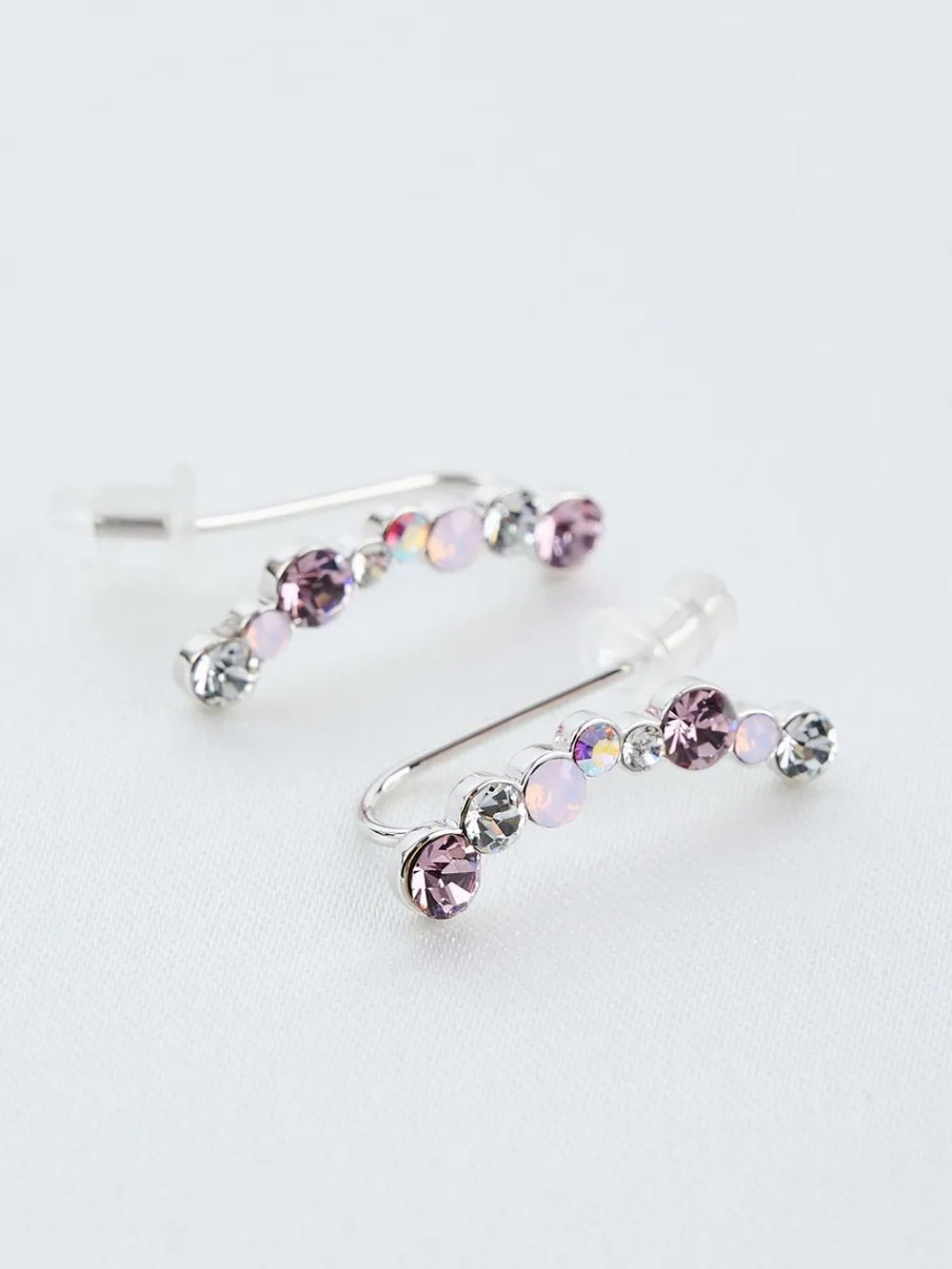 Серьги-клаймберы Млечный путь с розовыми кристаллами Swarovski