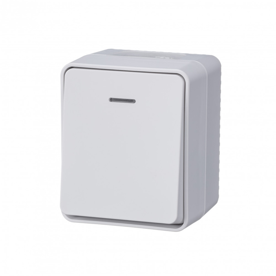 AtlasDesign PROFI IP54 О/У 1-клавишный ВЫКЛЮЧАТЕЛЬ с подсветкой 10 АХ, БЕЛЫЙ