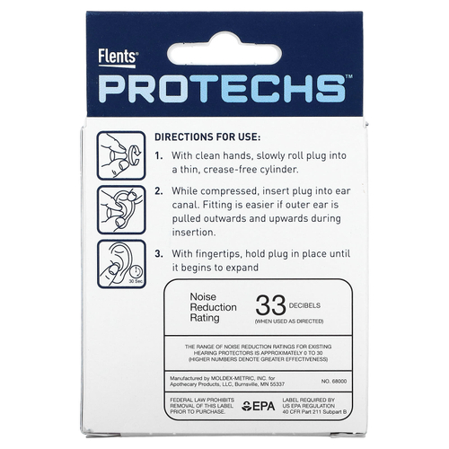 Flents, Protechs, беруши для спокойного сна, 10 пар в футляре
