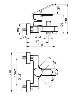 Смеситель для ванны с коротким изливом AZARIO Тевис, хром (AZ-15490501)