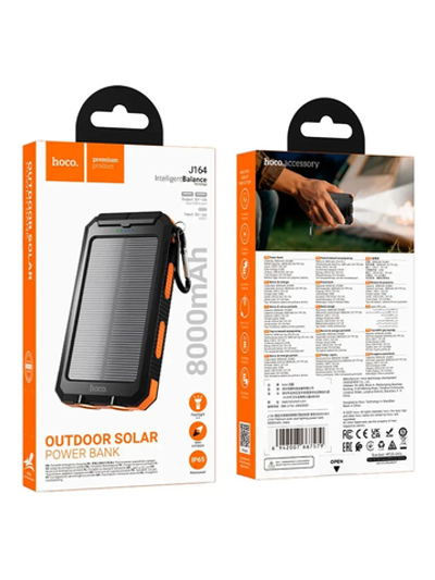 Внешний аккумулятор J164 с солнечной панелью 8000 mAh