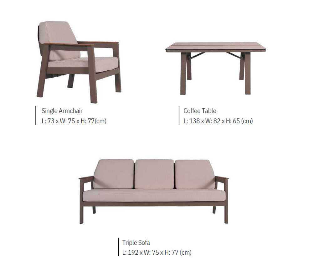 Комплект SELIN Seating Set. Диван + 2 Кресла + Стол. Алюминий, ироко. Поставка 45 дней.