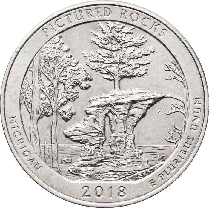 25 центов (1/4 доллара, квотер) 2018 США «Национальные озёрные побережья живописных камней» (P) (41-й парк)