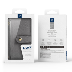Чехол кошелек из TPU кожи серого цвета от Dux Ducis для смартфона iPhone 16 Pro, серия Lawa Series Case