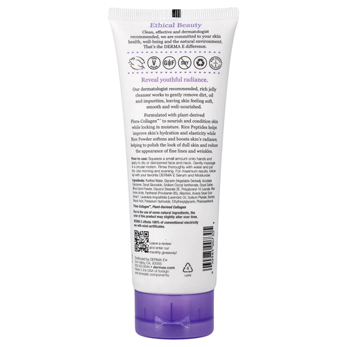 DERMA E, Advanced Peptides & Flora-Collagen™, мягкое очищающее желе, 113 г (4 унции)