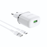 Зарядное устройство Borofone BA36A 18W QC3.0 3A USB + кабель Type-C White