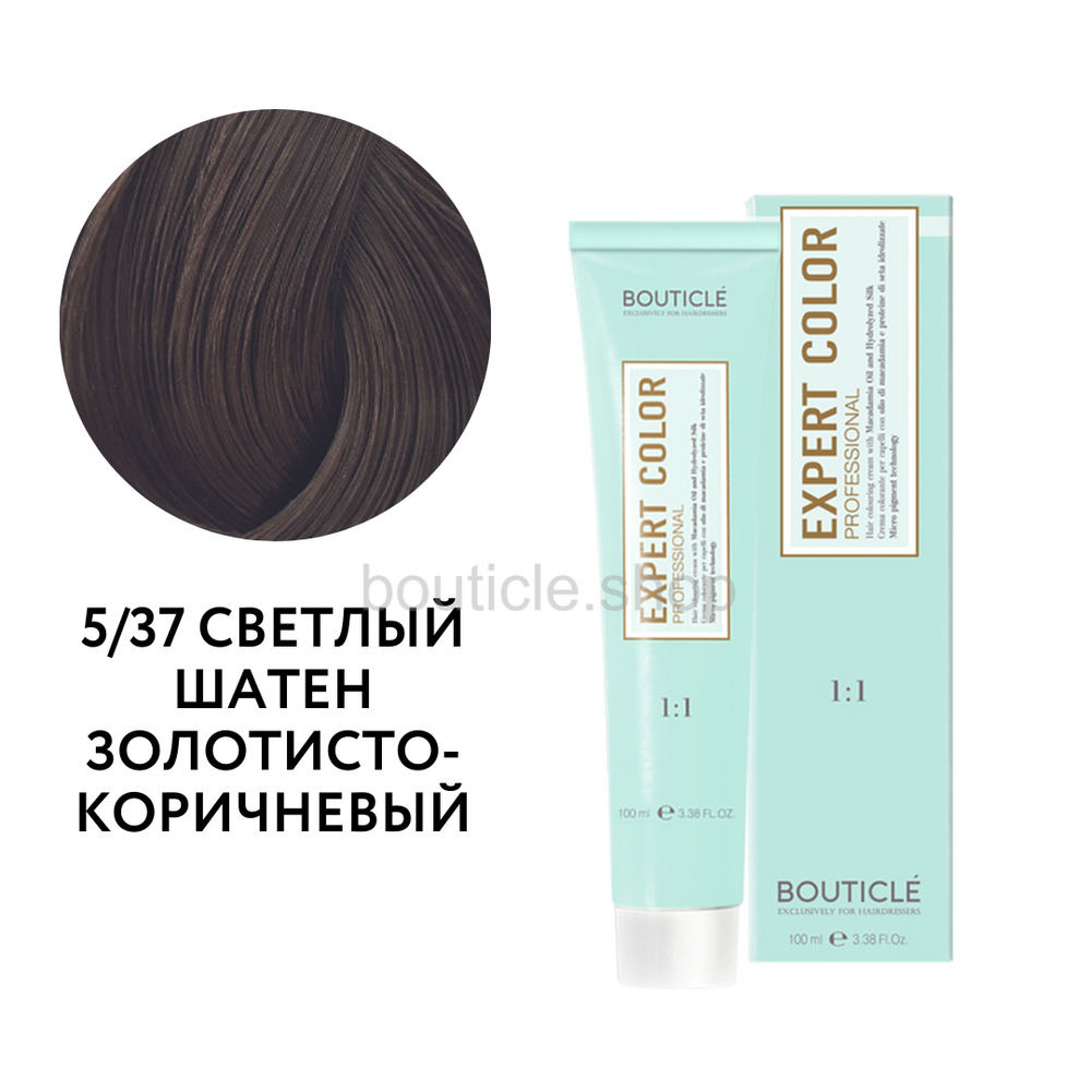 Bouticle Expert Color Hair Color Cream Профессиональный перманентный крем-краситель для волос цвет 5.37 светлый шатен золотисто-коричневый, 100 мл