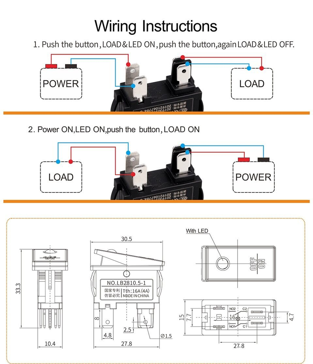 Переключатель LANBOO KCD3 LB2810.5 250V 16A