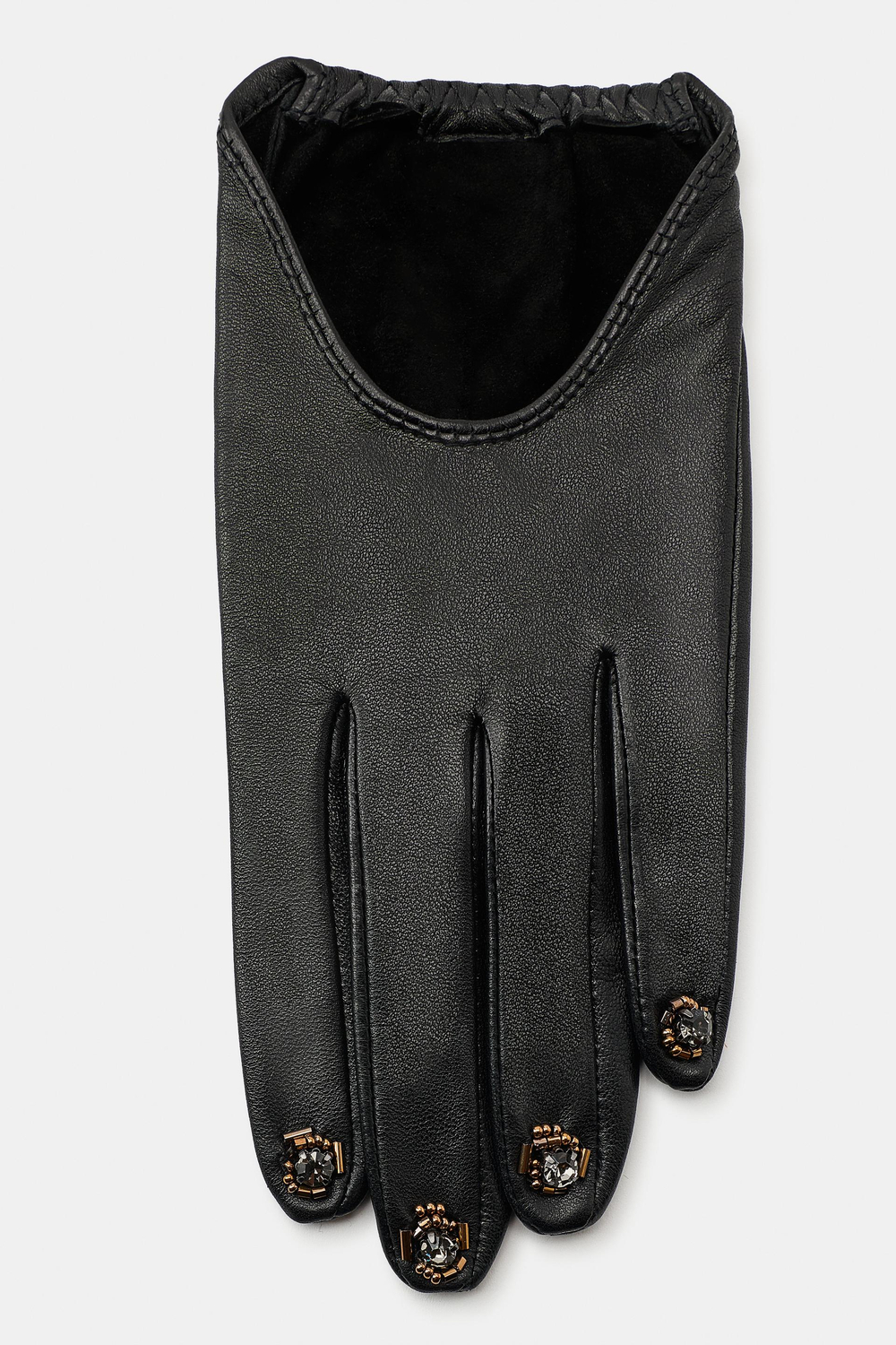 ZARA КОЖАНЫЕ ПЕРЧАТКИ С БИСЕРОМ, ЧЕРНЫЙ