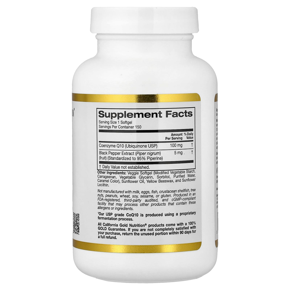 California Gold Nutrition, коэнзим Q10 с экстрактом чёрного перца Bioperine®, 150 вегетарианских капсул