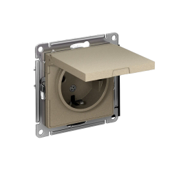 ATLASDESIGN РОЗЕТКА с заземлением со шторками с крышкой, 16А, IP20, механизм, ШАМПАНЬ