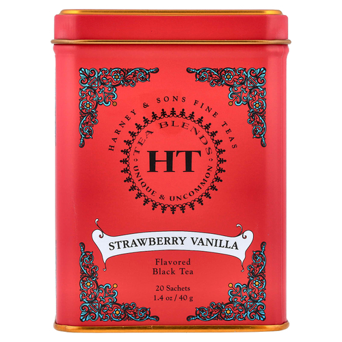 Harney & Sons, черный чай, клубника и ваниль, 20 пакетиков, 40 г (1,4 унции)