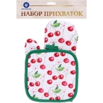 Прихватка в наборе с варежкой «Вишня», белый 17,5*17,5 см и 27*17 см