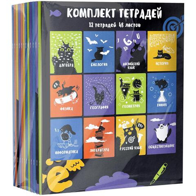 Комплект предметных тетрадей 12шт. А5 48л. "Черный Кот" выборочный лак (BG)