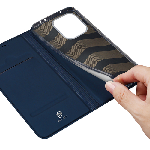 Чехол книжка из кожи синего цвета для OnePlus Nord 6, серия Skin Pro Series от Dux Ducis