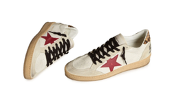 Women's Golden Goose Ball Star Sneakers with Burgundy Star and Leopard Heel Tab