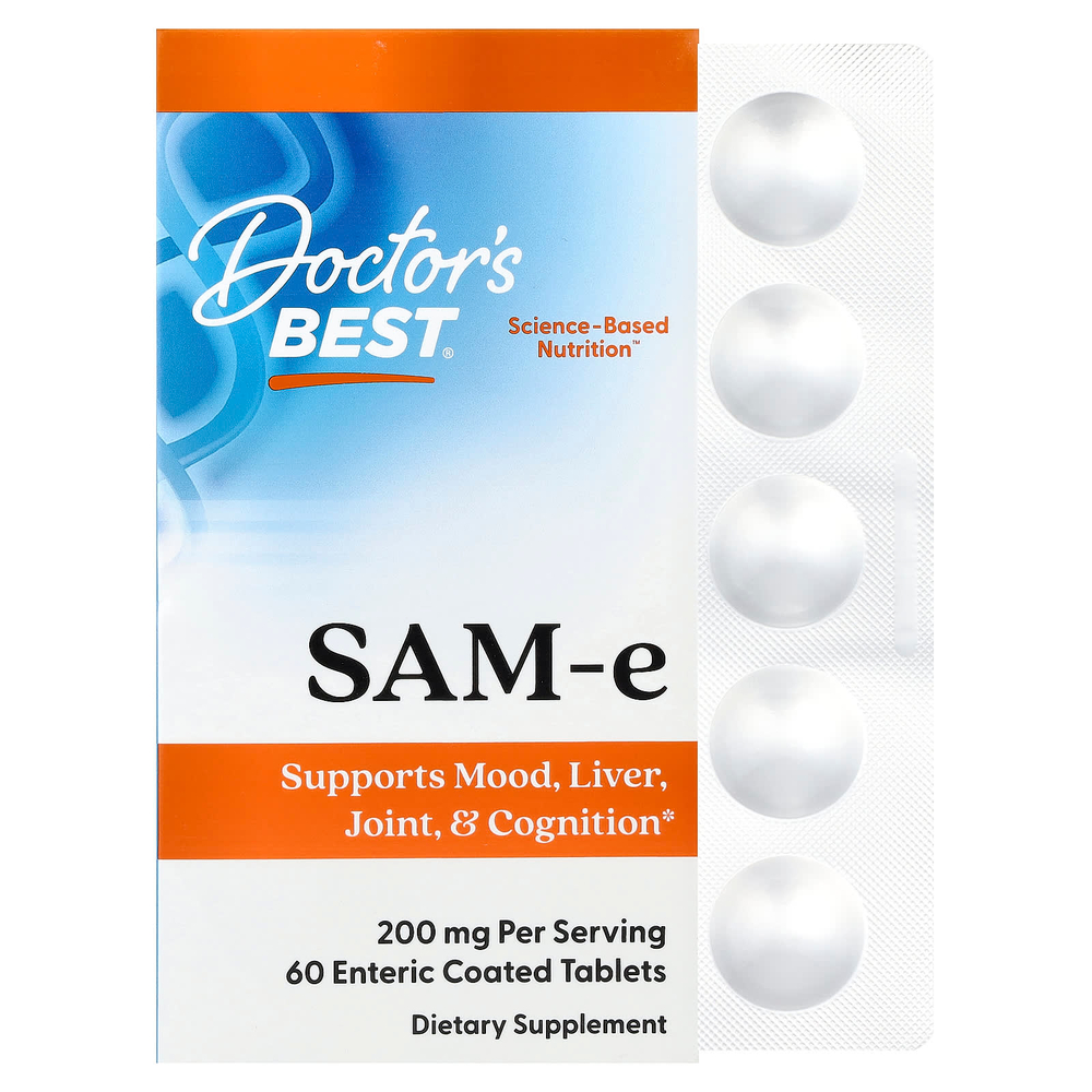 Doctor's Best, SAM-e, 200 мг, 60 таблеток, покрытых кишечнорастворимой оболочкой