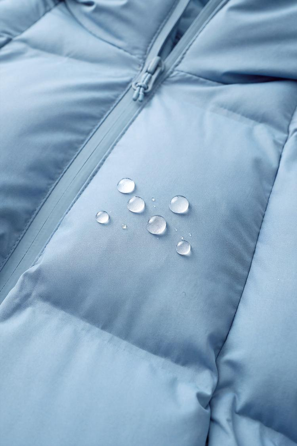ZARA СТЕГАНАЯ КУРТКА С КАПЮШОНОМ WATER REPELLENT, НЕБЕСНО-ГОЛУБОЙ