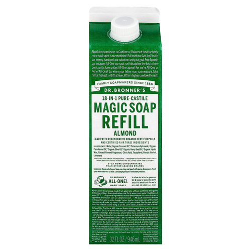 Dr. Bronner's, 18-in-1 Pure-Castile Magic Soap Refill, Almond, 32 fl oz (946 ml)