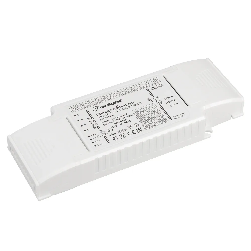Блок питания ARJ-SP-50-PFC-DALI2-MIX-PD (50W, 9-55V, 0.7-1.2А) (Arlight, IP20 Пластик, 5 лет) Блок питания ARJ-SP-50-PFC-DALI2-MIX-PD (50W, 9-55V, 0.7-1.2А) (Arlight, IP20 Пластик, 5 лет)