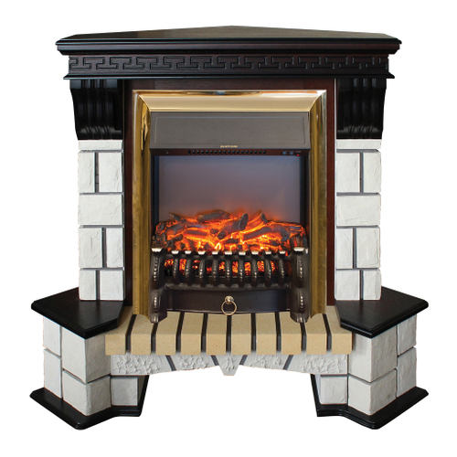 Каминокомплект Real Flame Stone Corner AO с очагом Fobos Lux Brass (угловой)