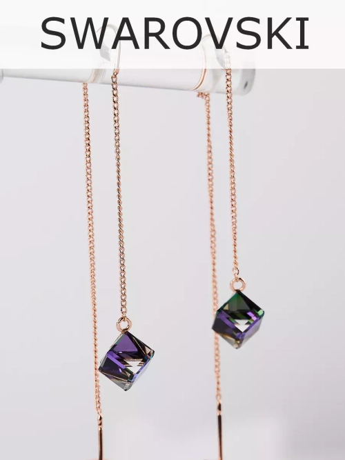 Серьги-протяжки Миражи с фиолетовыми кристаллами Swarovski