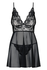 Черная сорочка с гипюровым верхом Imperia Babydoll LXL (46-48) (Цвет: черный)