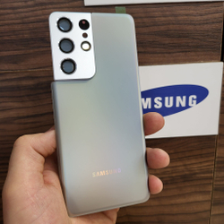 Крышка для Samsung S21 Ultra - задняя стеклянная панель "хорошее качество" (серебристого цвета)