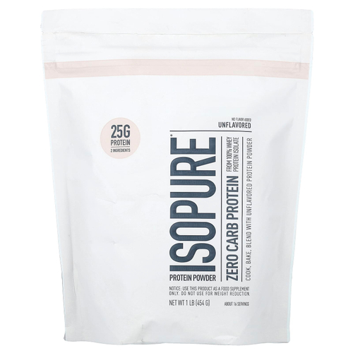 Isopure, протеиновый порошок с нулевым содержанием углеводов, с нейтральным вкусом, 454 г (1 фунт)