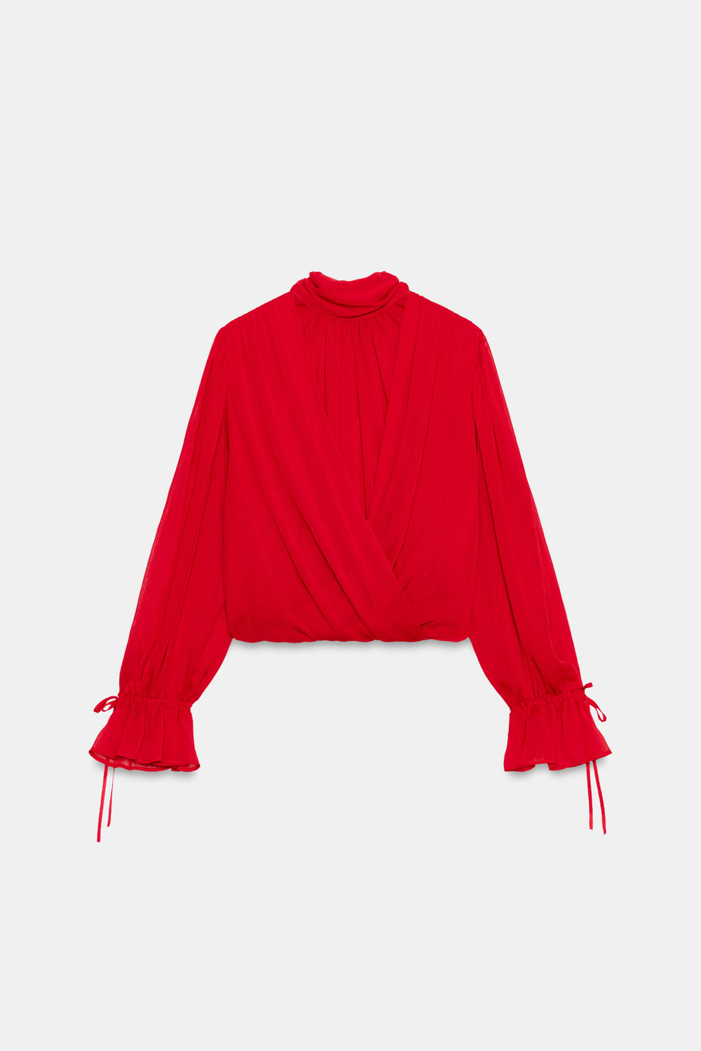 ZARA ТОП СО СБОРКАМИ И БАНТОМ НА СПИНЕ, КРАСНЫЙ