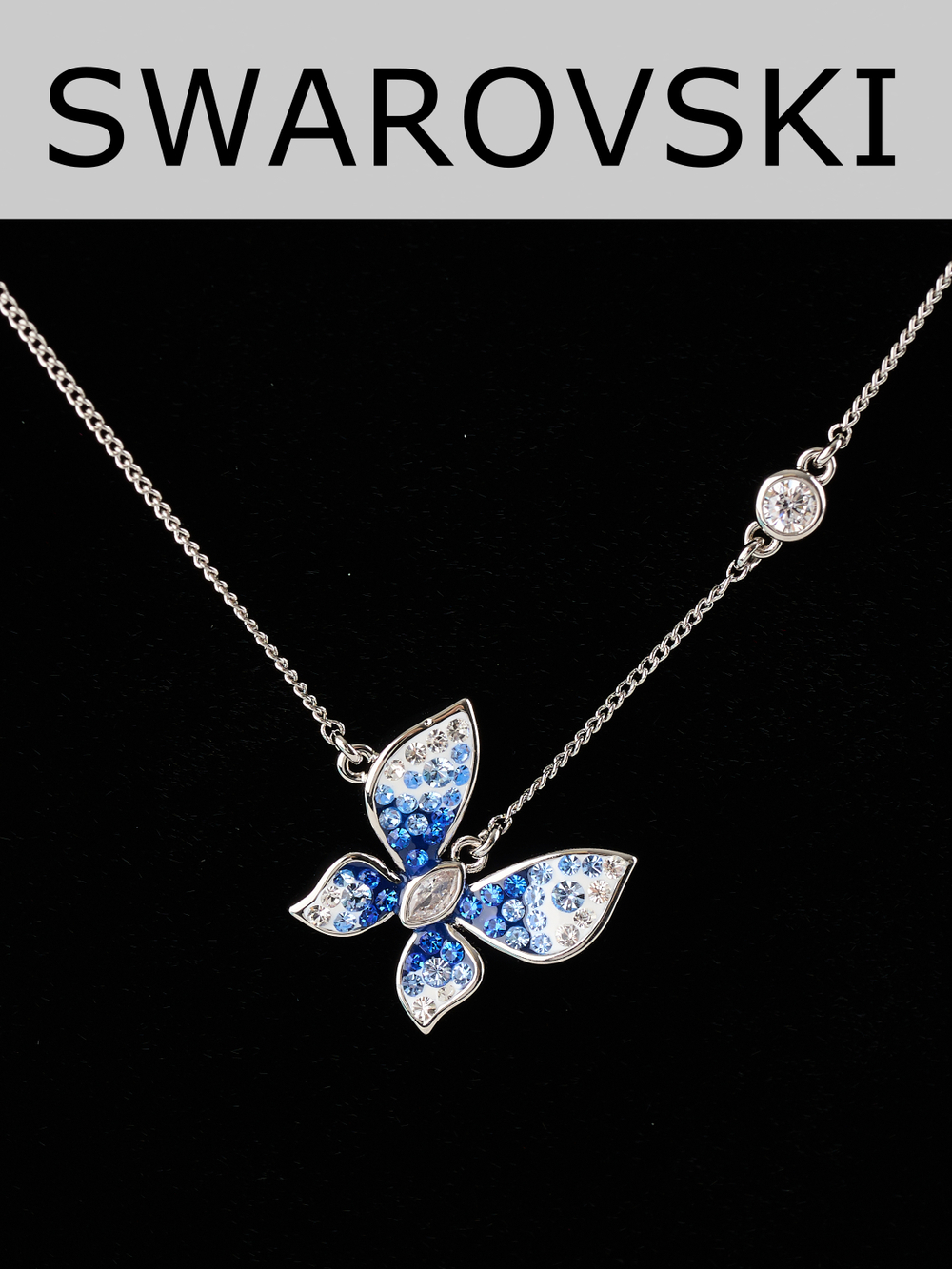 Колье Голубая бабочка с кристаллами Swarovski