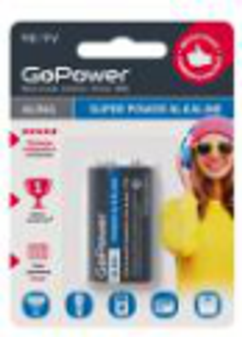 Батарейка GoPower КРОНА 6LR61 BL1 Alkaline 9V(1/10/240)
